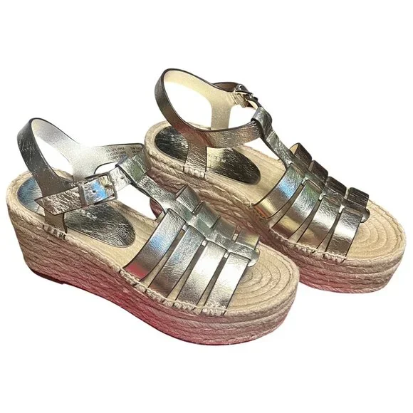 Tory Burch Espadrille Wedge Sandals Spark Gold Metallic Leather New Size 5.5 - Picture 16 of 16